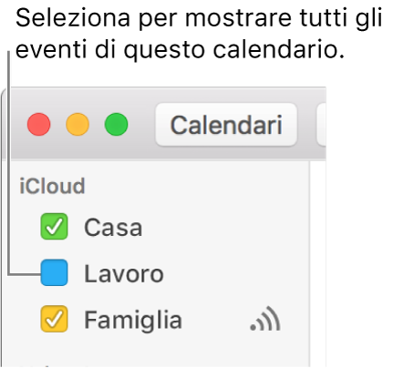 Seleziona il riquadro di un calendario per visualizzare tutti i suoi eventi.