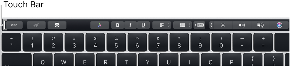 Ένα πληκτρολόγιο με Touch Bar στο επάνω μέρος του. Το Touch ID βρίσκεται στο δεξιό άκρο του Touch Bar.