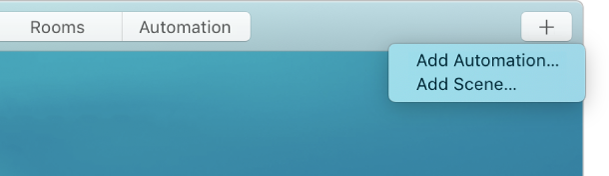 The top-right corner of the Home screen displaying Add Automation and Add Scene from the Add menu.