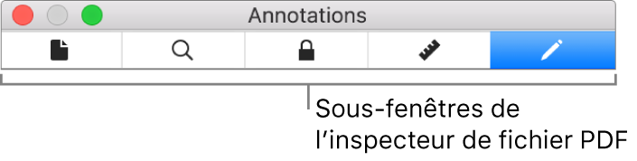 Sous-fenêtres de l’inspecteur de fichiers PDF.