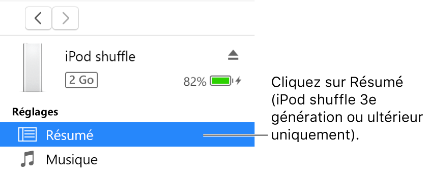 La fenêtre Appareil, avec Résumé sélectionné dans la barre latérale à gauche.