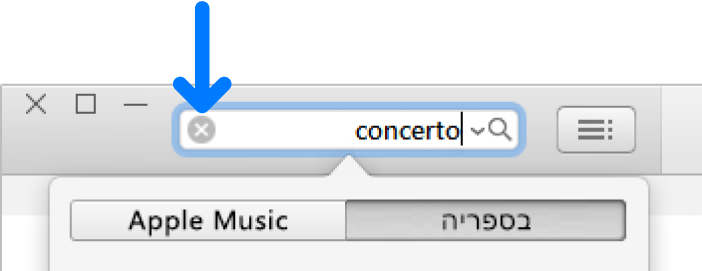 שדה החיפוש עם טקסט מוקלד; הלחצן ״מחק״ מופיע מימין לשדה.