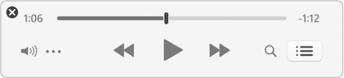 小さくなったiTunesミニプレーヤー。コントロールのみが表示されています（アルバムアートワークは表示されません）。