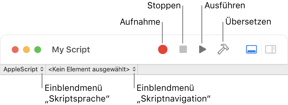 Die Skripteditor-Symbolleiste.