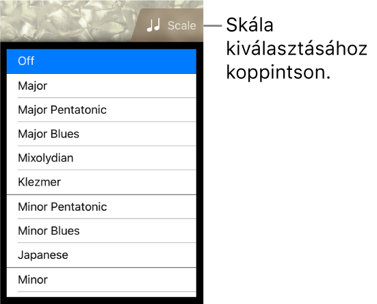 A Basszus Skála gombja és a skálák listája