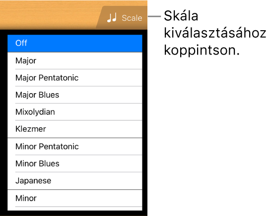 A Gitár Skála gombja és a skálák listája