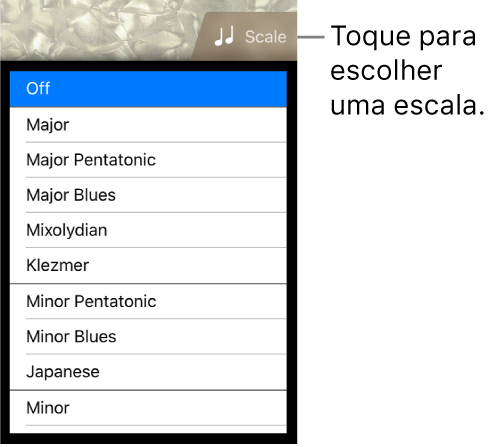 Botão Escala do Baixo e lista Escala