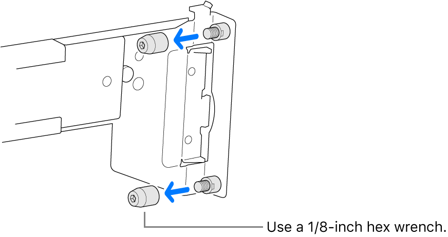 A rail assembly that fits into a round hole rack.