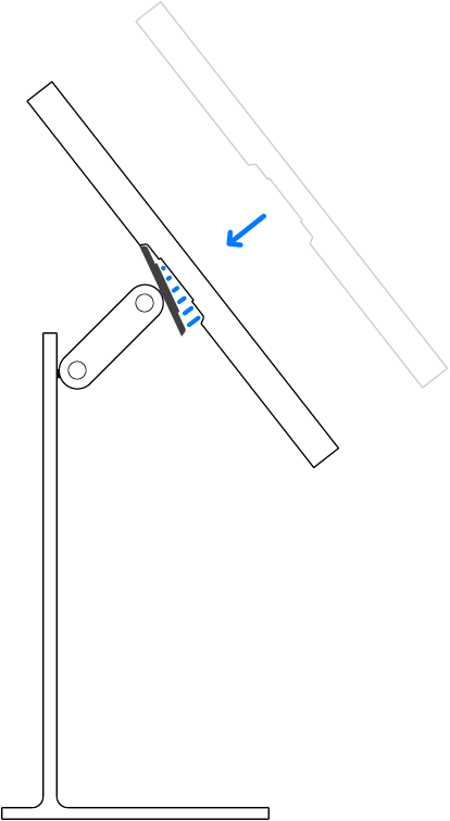 Tilting the display before attaching it to the connector on the stand.