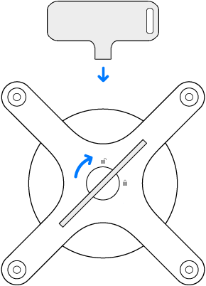 La clé et l’adaptateur pivotant vers la droite.