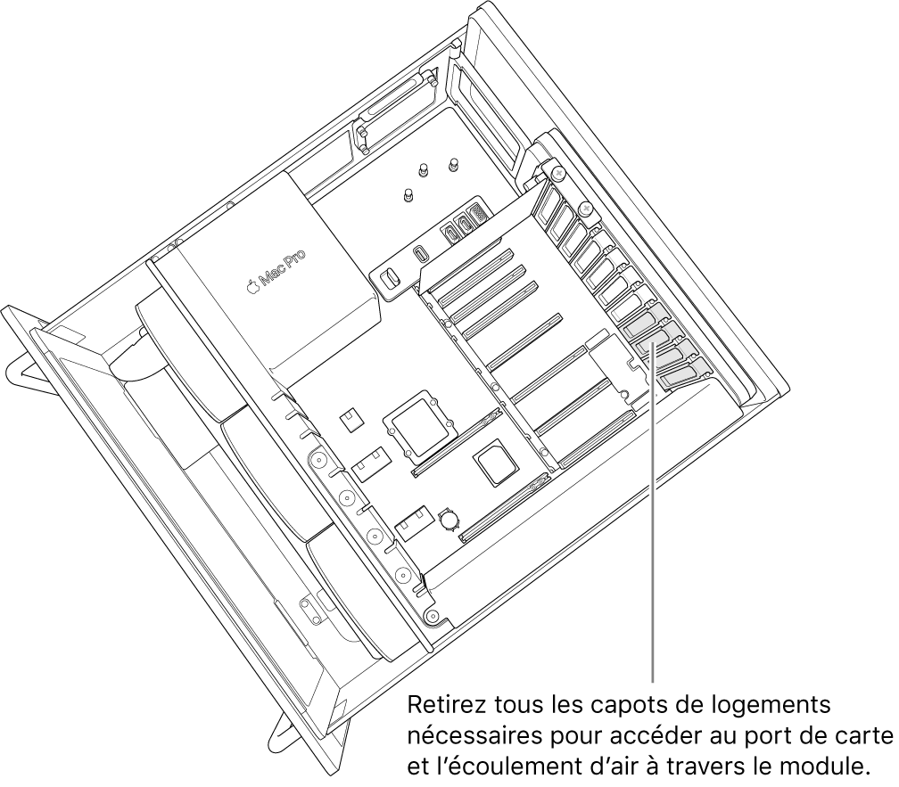 Retrait de tout cache de logement nécessaire pour l’accès au port de la carte et l’écoulement de l’air sur le module.