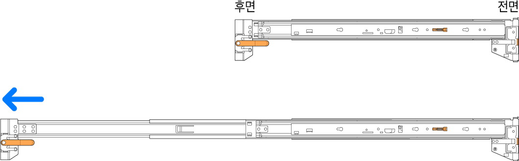 마운트되지 않은 레일 어셈블리가 들어가고 확장됨.