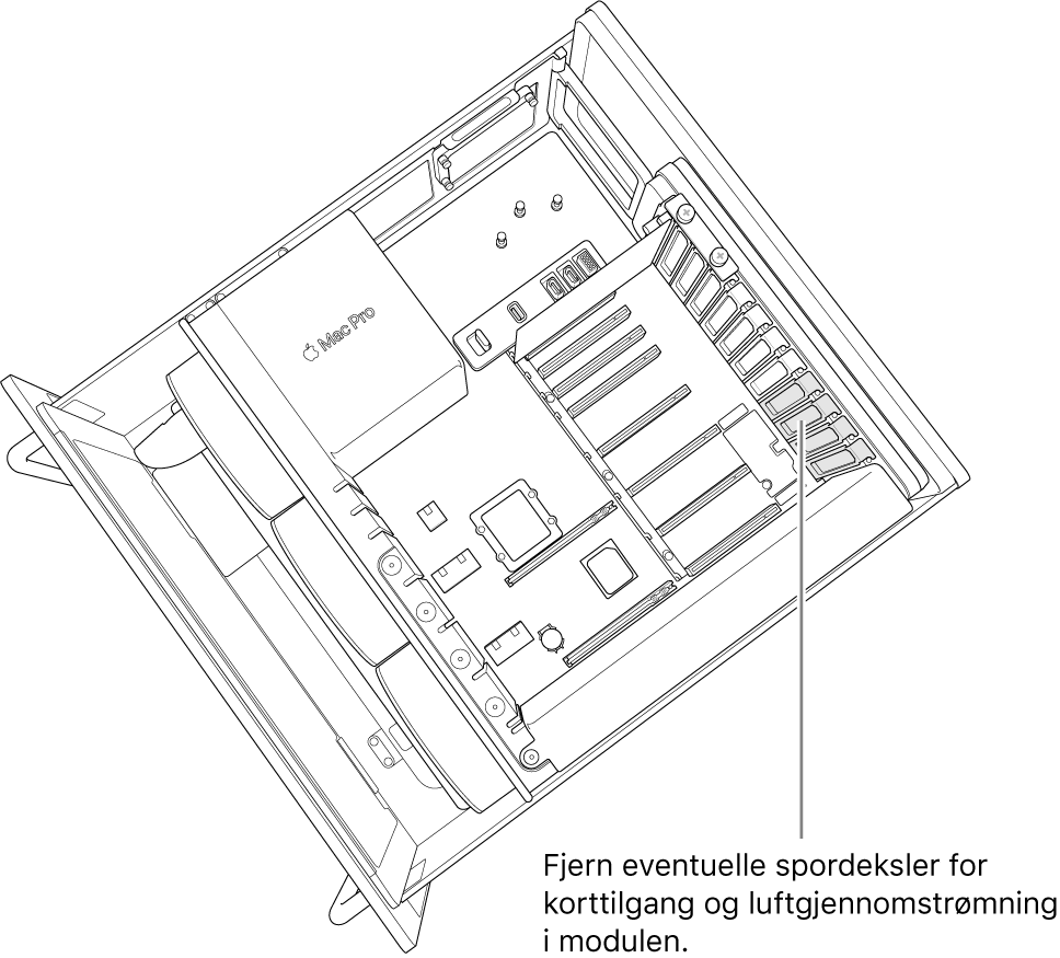 Fjern eventuelle plassdeksler som er nødvendig for tilgang til kortporten og luftgjennomstrømming gjennom modulen.