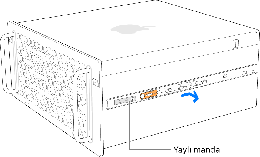 Bir ray Mac Pro’nun yanından ayrılıyor.