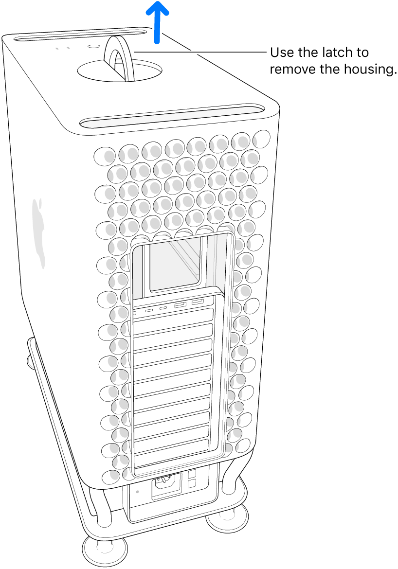 The latch is rotated and standing up; the housing is being removed.