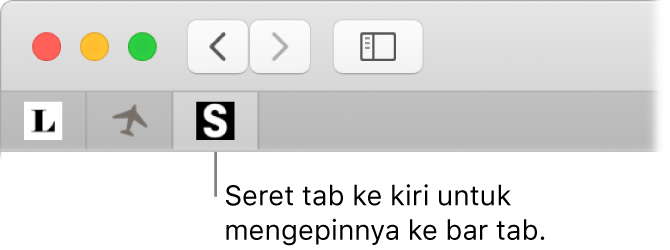 Jendela Safari menampilkan cara menambahkan tab pada bar tab.