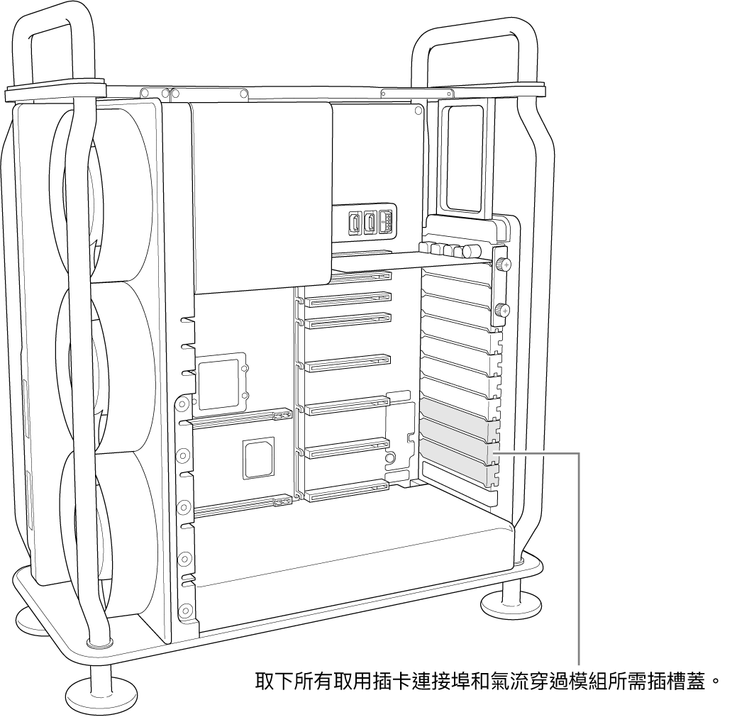 取下所有用於插卡連接埠和氣流穿過模組的必要插槽蓋。