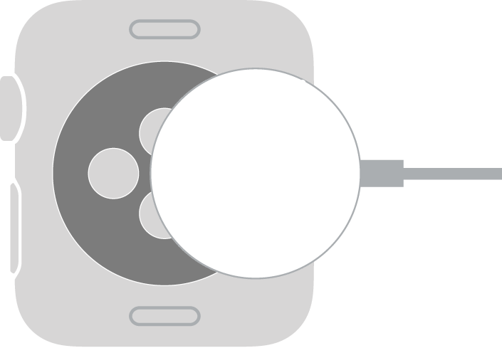 Hujung cekung Kabel Pengecas Magnetik Apple Watch melekat ke belakang Apple Watch secara magnetik.