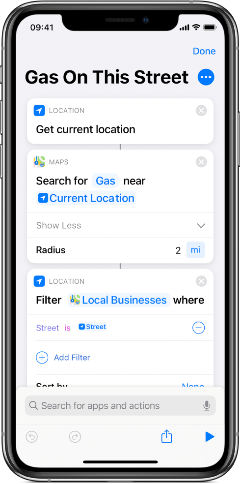 Filter Locations Where action in shortcut editor.