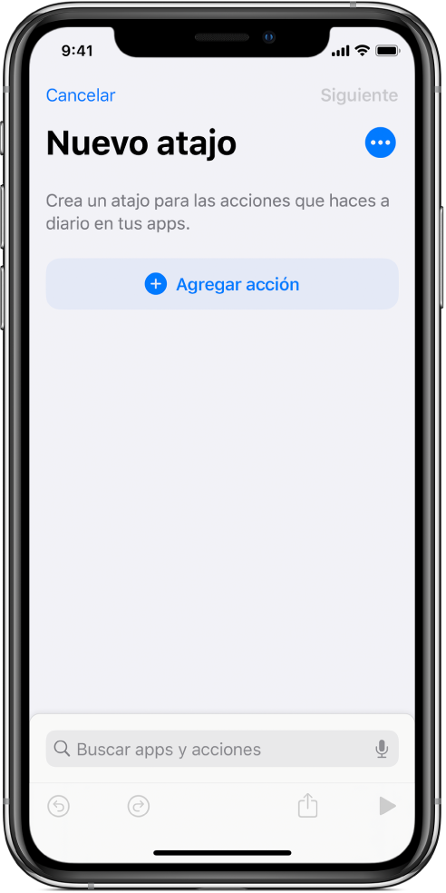 El editor de atajos vacío en un iPhone