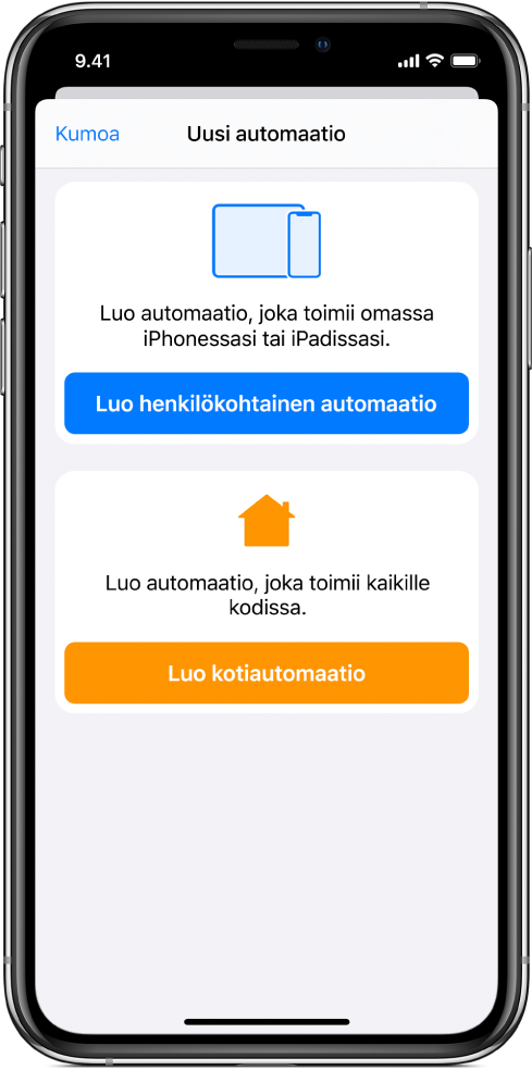 Pikakomennot-apin Automaatio-osio.