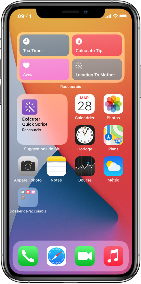 Widget Raccourcis sur l’écran d’accueil.
