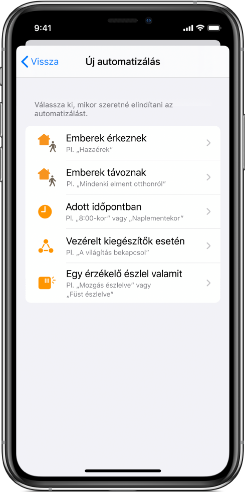 Otthoni automatizálása a Parancsok alkalmazásban.