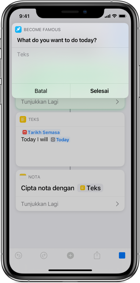 Dialog meminta input daripada pengguna sebelum pintasan diteruskan.