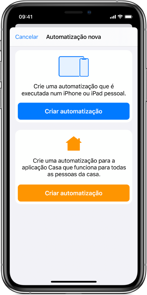 Nova automatização quando há existe uma utomatização na aplicação Atalhos.