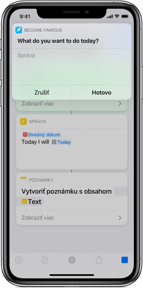 Dialógové okno vyzývajúce užívateľa na zadanie vstupu, bez ktorého skratka nemôže pokračovať.