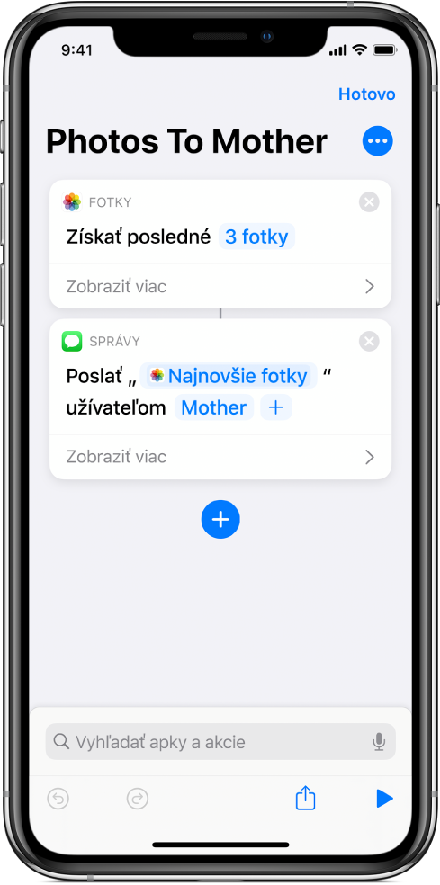 Skratka obsahujúca akciu Získať najnovšie fotky s Odoslať správu.