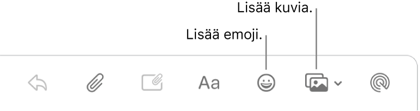 Kirjoitusikkuna, jossa näkyy emoji- ja kuvapainikkeet.