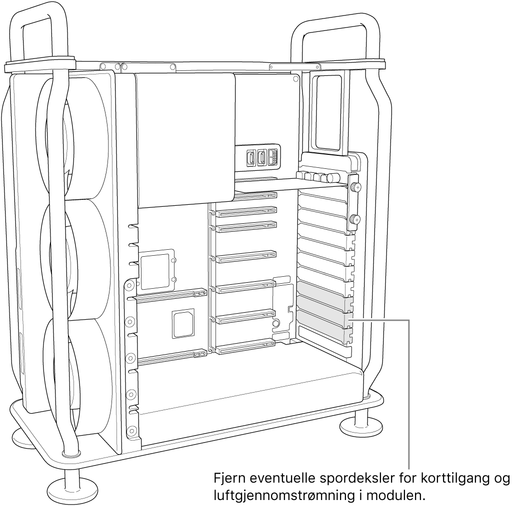 Fjern eventuelle plassdeksler som er nødvendige for tilgang til kortporten og luftgjennomstrømming gjennom modulen.