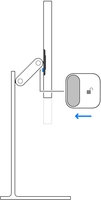 Vedere în prim-plan a lacătului de pe conectorul magnetic în timp ce este deblocat.