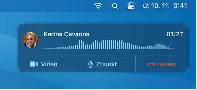 Část obrazovky Macu s oknem oznámení hovoru