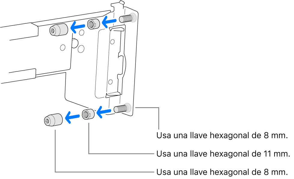 Un conjunto de rieles que se ajustan a un bastidor con tornillos.