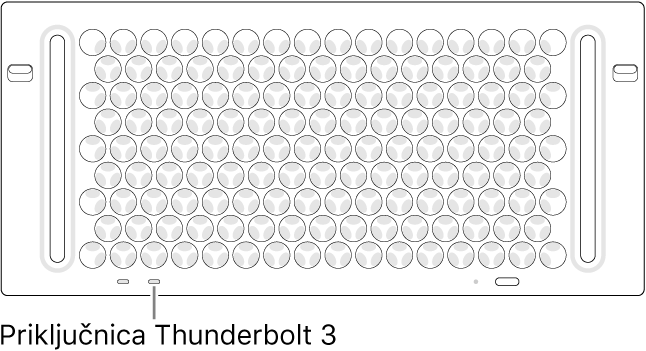 Gornji dio računala Mac Pro s prikazom točne Thunderbolt 3 priključnice za upotrebu.