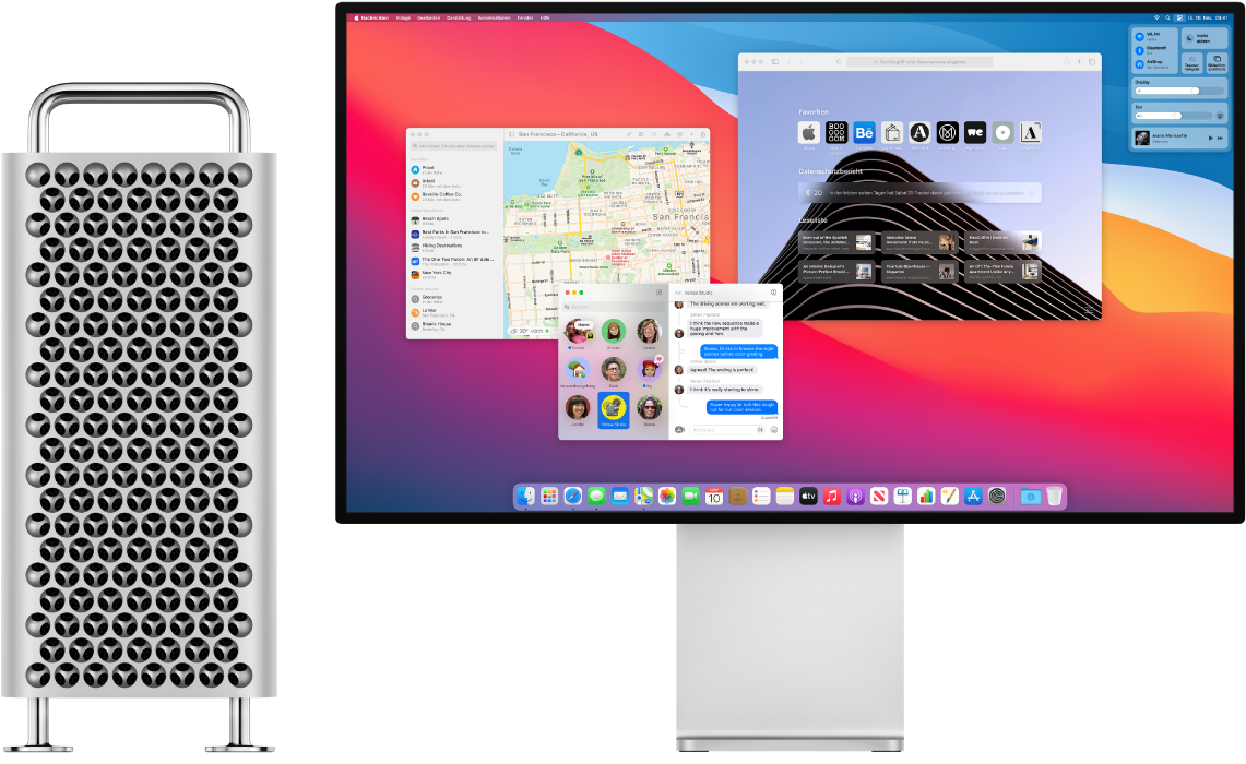 Mac Pro and Pro Display XDR nebeneinander.