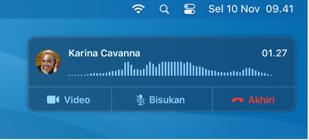 Bagian layar Mac menampilkan jendela pemberitahuan panggilan.