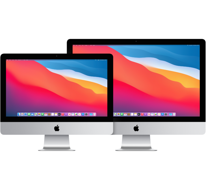 Duas telas de iMac, uma em frente à outra.