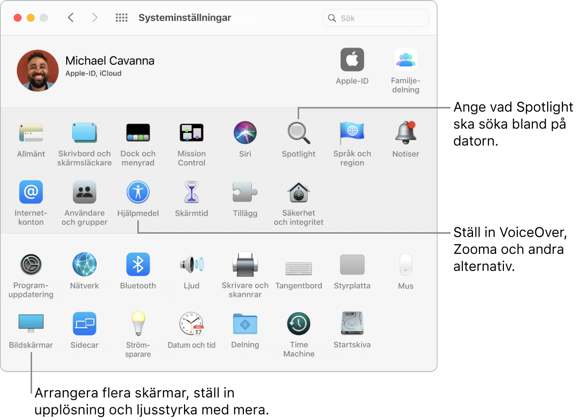 Fönstret Systeminställningar.