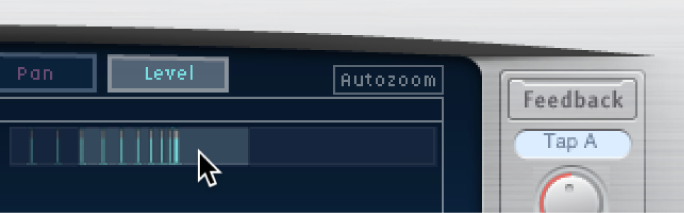 Glissement vertical de la section en surbrillance de l'écran Overview de Delay Designer pour faire un zoom avant ou arrière sur l’écran Tap.