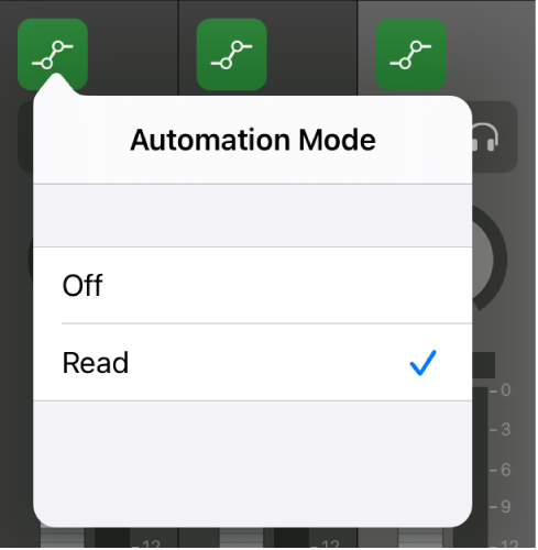 Figure. Automation Mode pop-up menu.