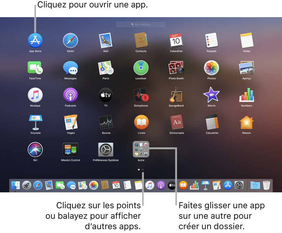 Launchpad affichant les apps que vous pouvez ouvrir.
