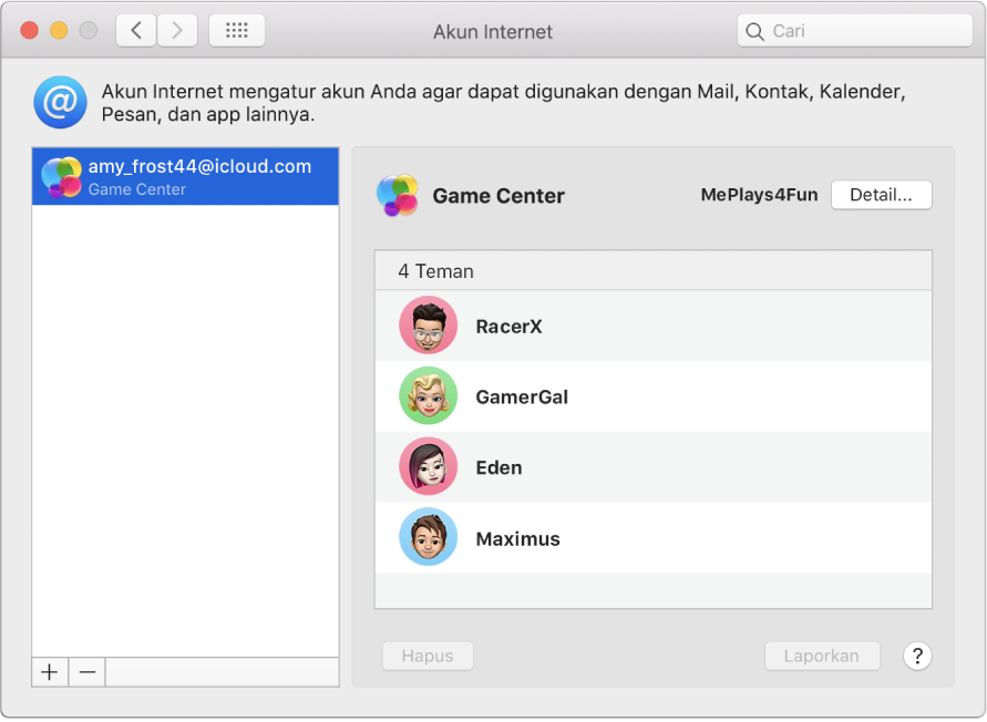 Akun Game Center di Akun Internet.
