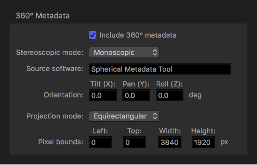 360° Metadata area of Job inspector.