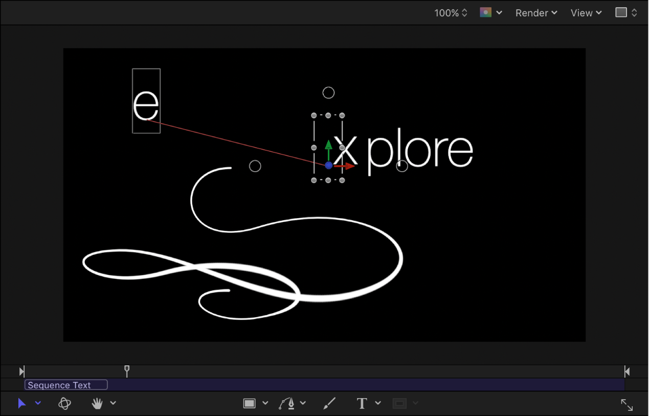 Canvas showing Sequence Text behavior with position keyframes