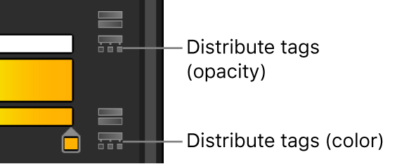 Gradient editor showing distribute tags icons for opacity and color