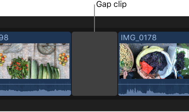 Ein Gap-Clip in der Timeline