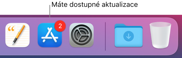 Část Docku s ikonou App Storu, na níž je vidět odznak s počtem dostupných aktualizací